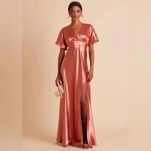 Birdy Grey Orange Maxi Gown with Slit and Flutter Sleeves